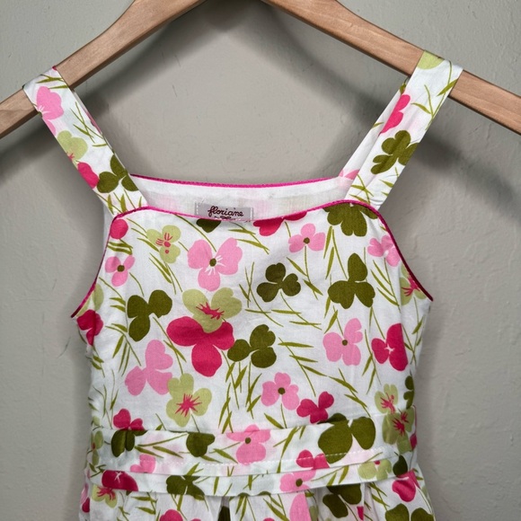 FLORIAN French Floral Cotton Sundress Pink White & Green Summer Dress Tie Waist - Picture 3 of 16
